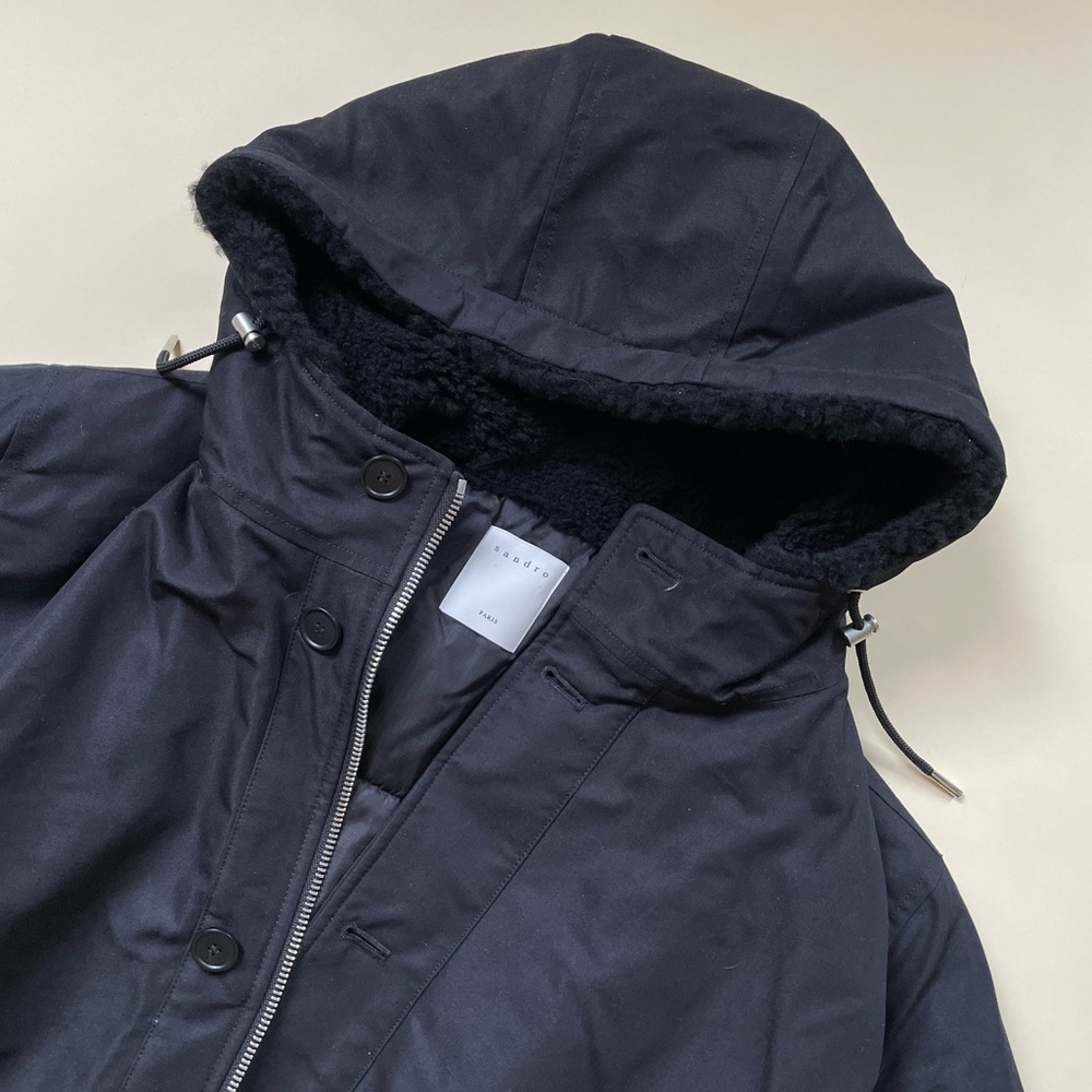 Sandro, XL, black zip up/button coat